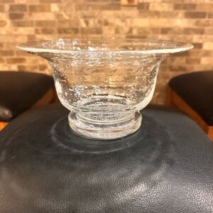 Vintage 8” Hand Blown Controlled Bubble Glass Footed MCM Bowl